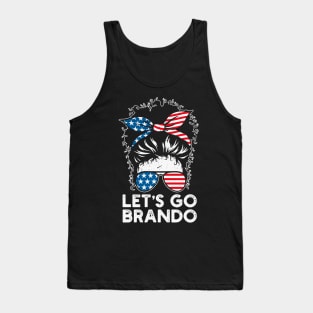 Messy Bun Lets Go Brandon Destressed Flag Tank Top